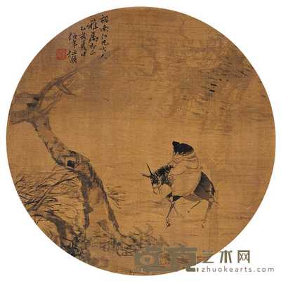 任伯年 骑驴暮归 团扇 26×26cm